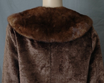 Vintage Short Pile Faux Fur Jacket w. Real Mink Collar, S/M