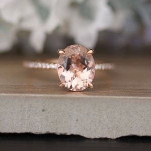 Affordable Wedding Ring Set With 9x7mm Oval Morganite and Diamonds in 10k  Rose Gold, Morganite Engagement Ring, Milgrain Diamond Band 