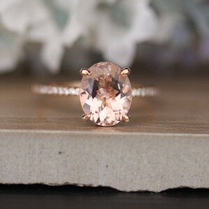 Affordable Wedding Ring Set With 9x7mm Oval Morganite and Diamonds in 10k  Rose Gold, Morganite Engagement Ring, Milgrain Diamond Band 