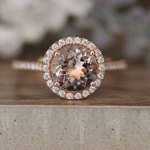 Rose Gold Morganite Ring Round 8mm Morganite Engagement Ring - Etsy