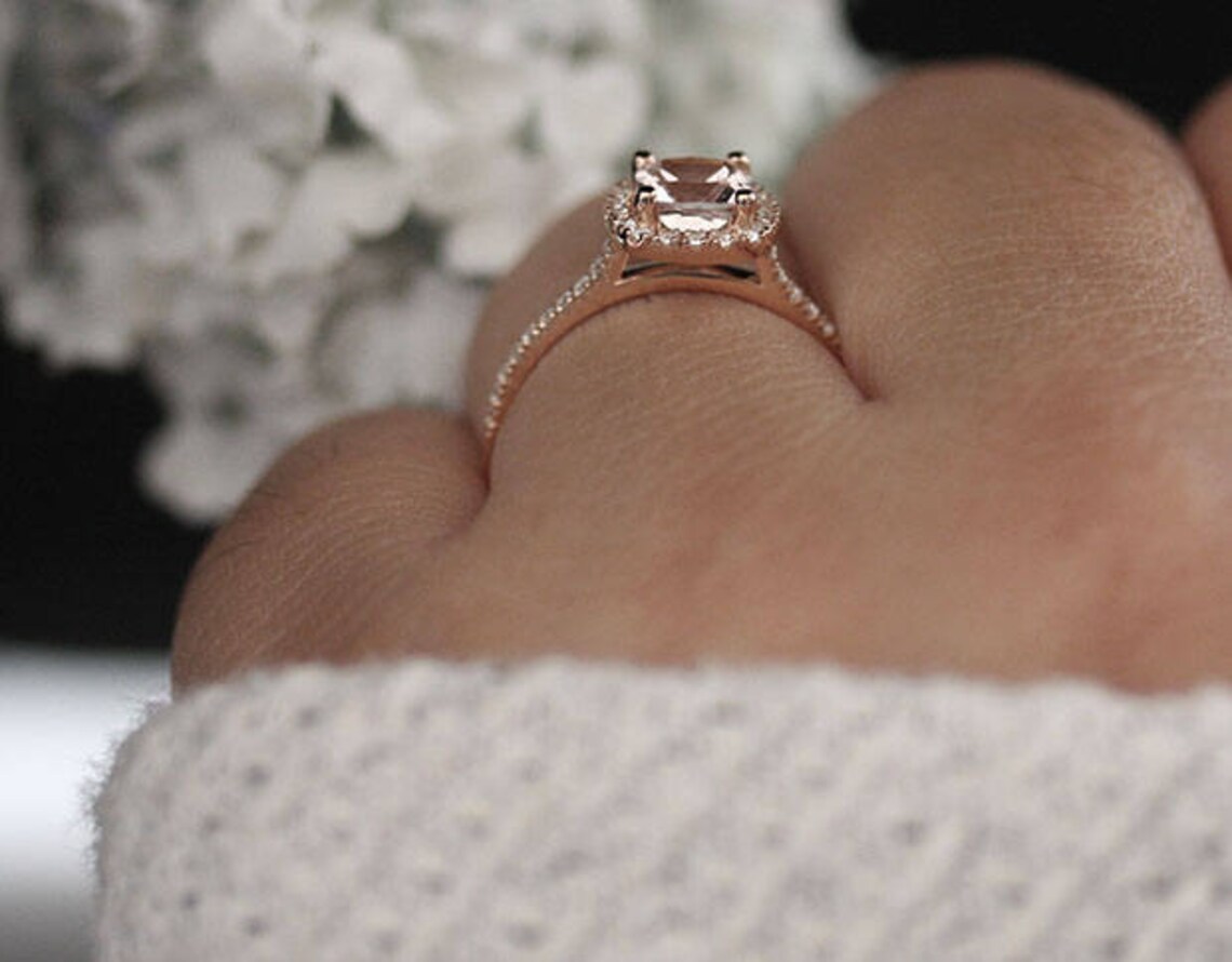 LOW COST Engagement Ring 10k Rose Gold Cushion 6mm Etsy