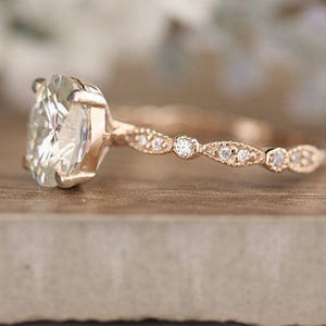 2.00cts Moissanite Oval Forever Engagement Ring, Oval 9x7mm Moissanite and Diamond Solitaire Wedding Ring, Rose Gold Moissanite Ring image 3