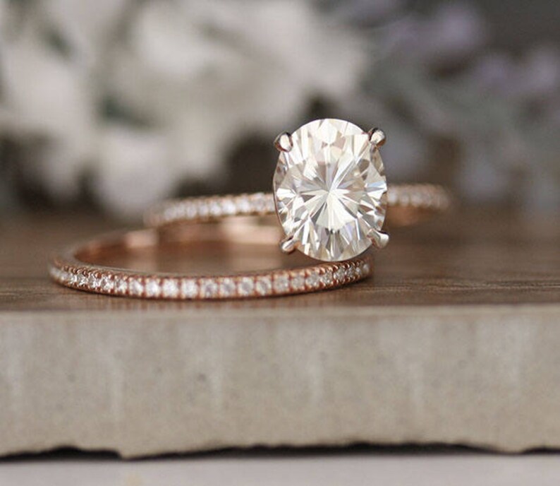 Moissanite Oval 9x7mm Engagement Ring Bridal Ring Set Etsy
