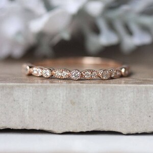 Moissanite Wedding Band, Half Eternity Moissanite D color Band, Milgrain Diamond Band, Promise Ring, Rose Gold Wedding Band, Stacking Ring