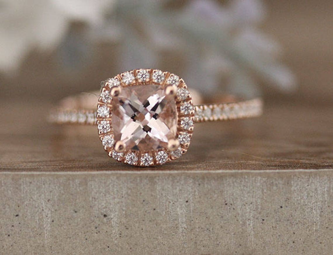 LOW COST Engagement Ring 10k Rose Gold Cushion 6mm Etsy