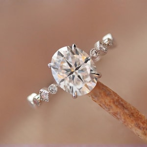 3ct Oval Moissanite Engagement Ring Set: White Gold Marquise Wedding Ring