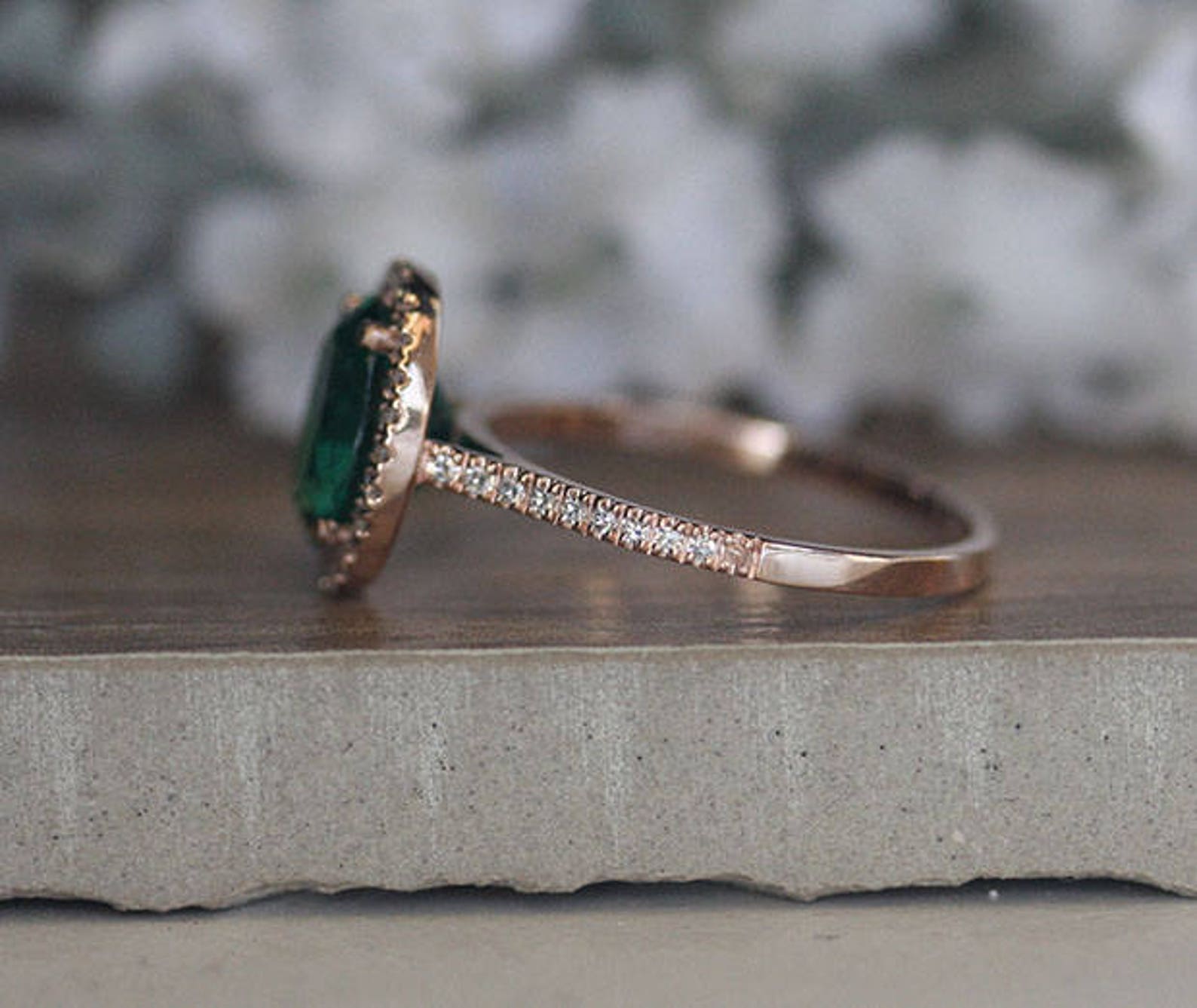 Lab Created Emerald Oval 9x7mm Engagement Ring and Diamond Etsy