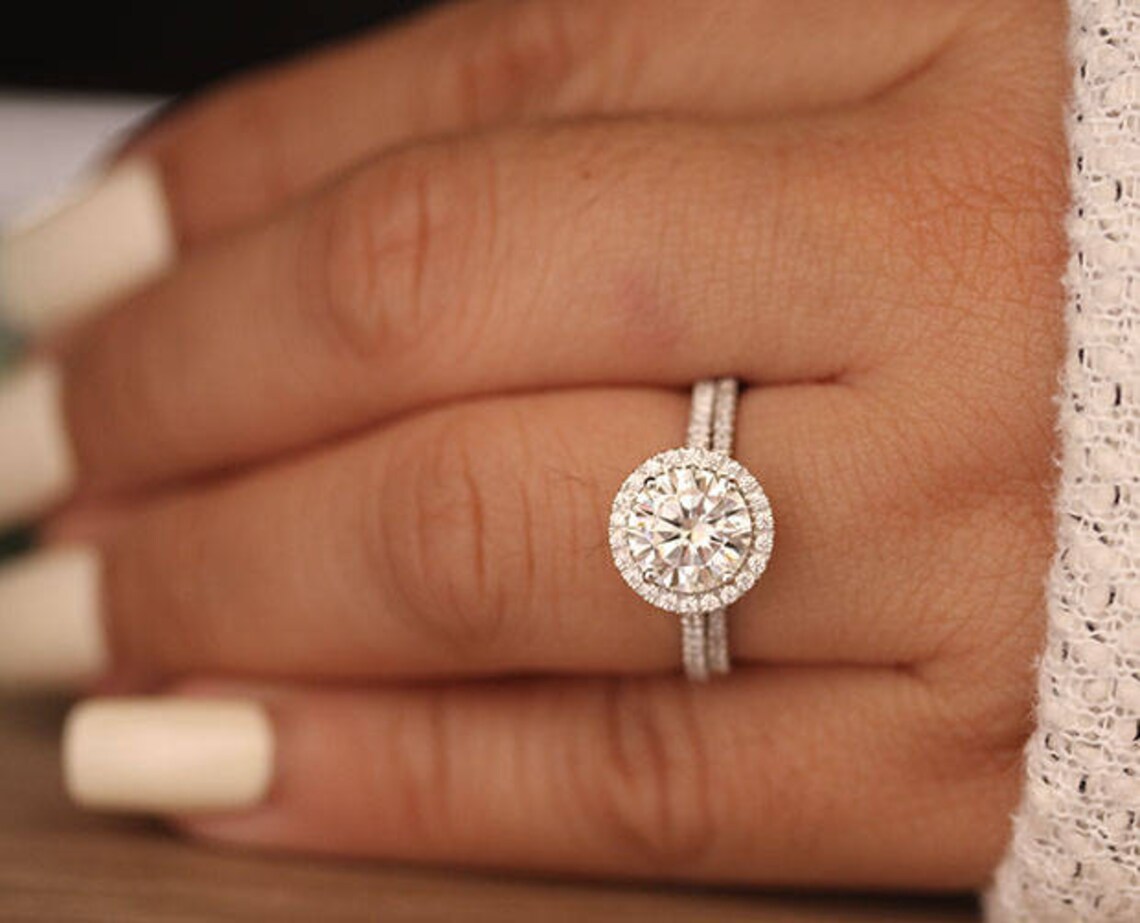 Moissanite Wedding Ring Set White Gold Round 8mm Moissanite - Etsy