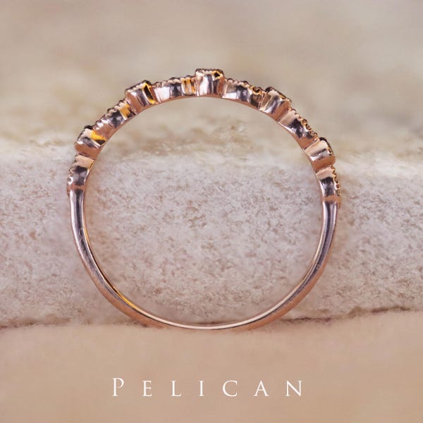 Moissanite Rose Gold Wedding Band: Half Eternity Milgrain Ring