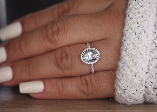 Engagement Ring Aquamarine White Gold and Diamond Halo Ring - Etsy