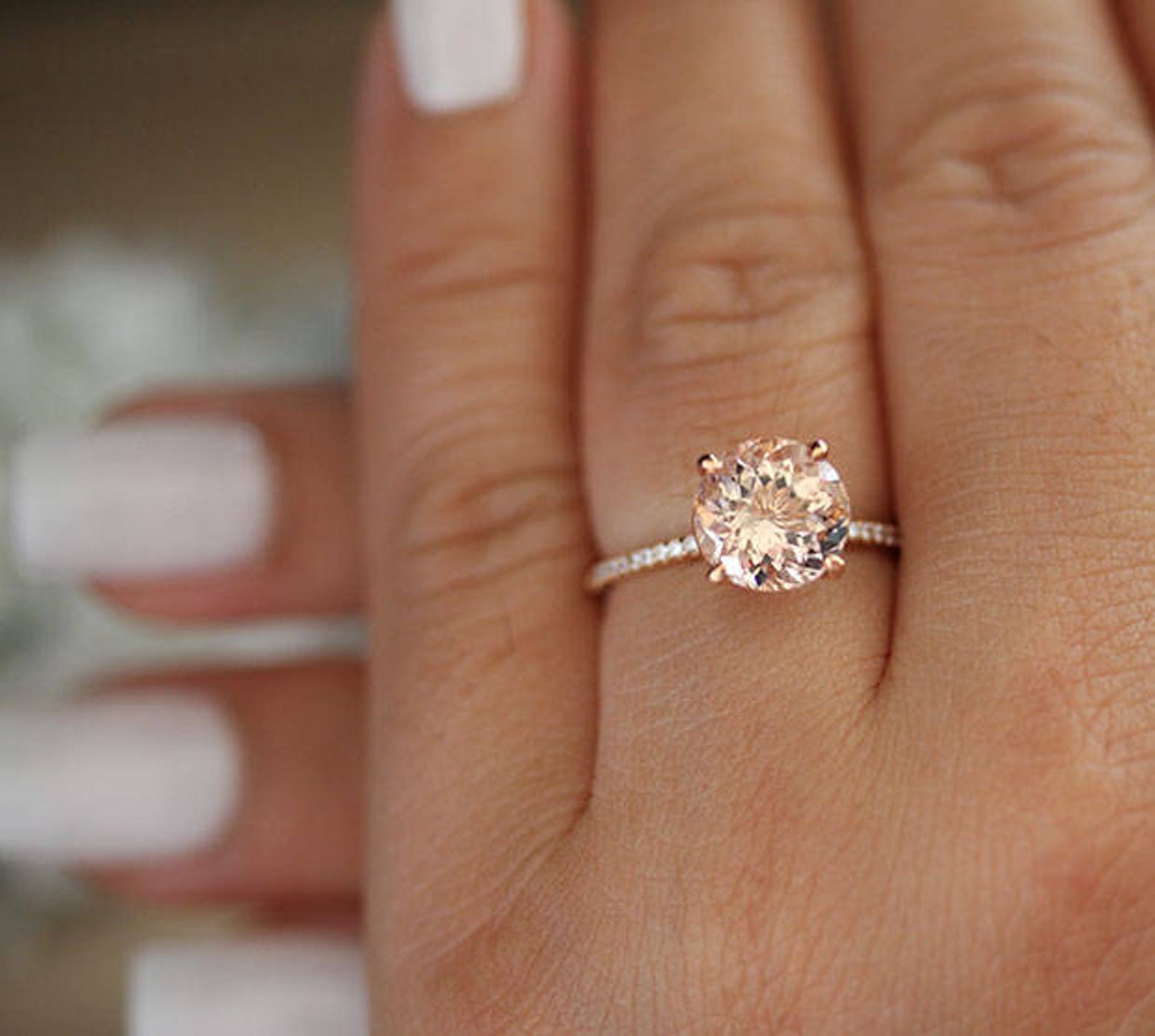 9mm Round Peach Pink Engagement Ring Promise Ring Etsy