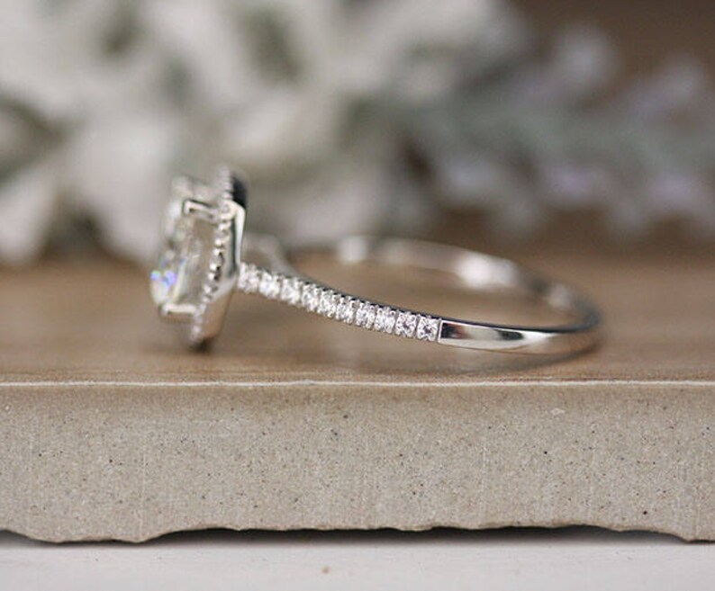 Moissanite Wedding Ring Set White Gold Cushion Moissanite Etsy