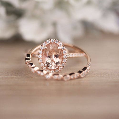 Vintage Morganite and Diamond Engagement Ring Oval Morganite - Etsy
