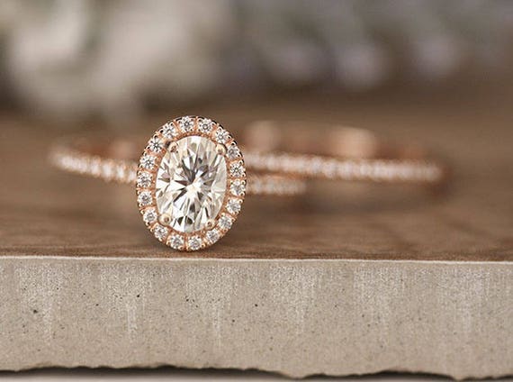 Rose Gold Moissanite Engagement Ring Bridal Ring Set Diamond | Etsy