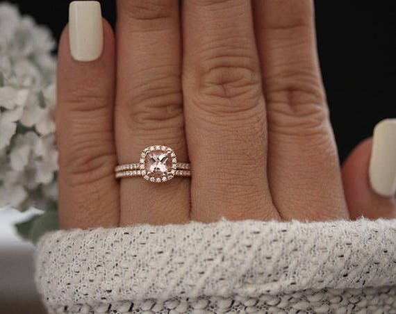 10k Rose Gold Morganite Ring Cushion 6mm Morganite Engagement