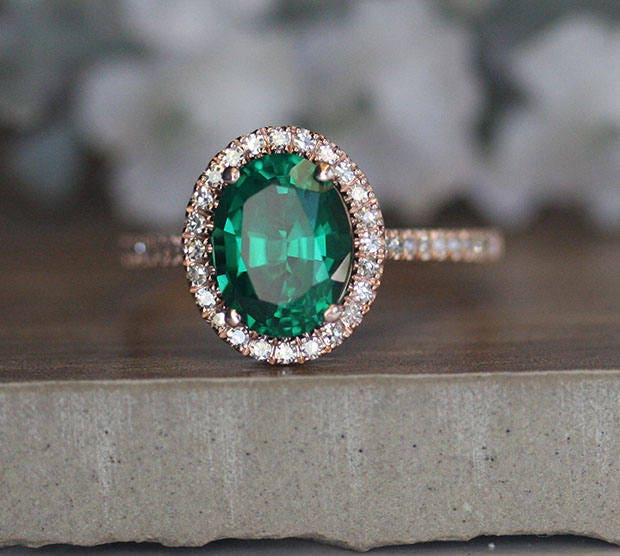 9x7mm Oval Lab Created Emerald Engagement Ring Rose Gold - Etsy Canada