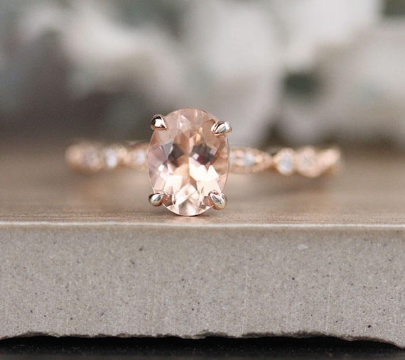 Pink Morganite Engagement Ring 10k Rose Gold Morganite and