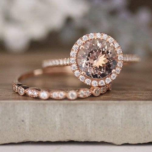 10k Solid Gold Morganite Engagement Ring Round 8mm Morganite - Etsy