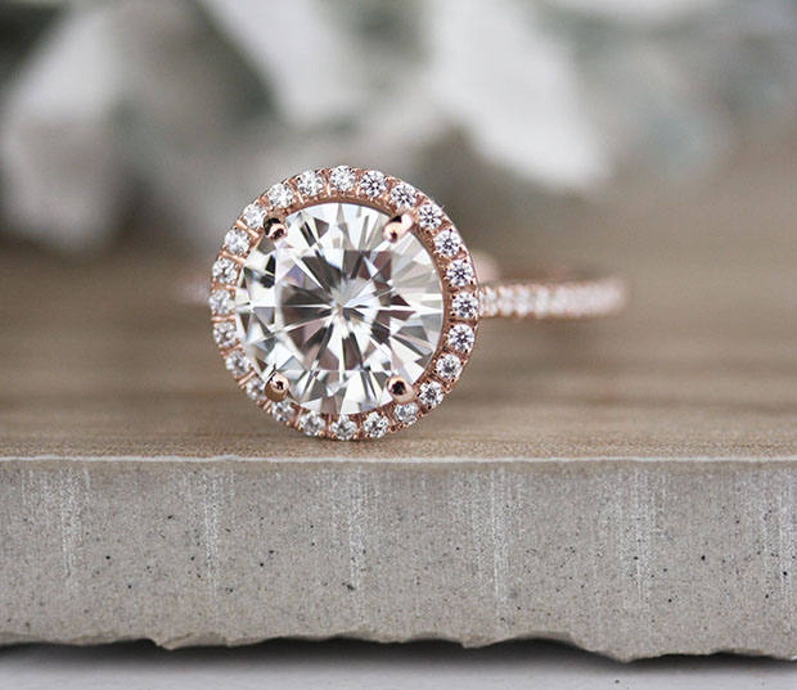 Round 9mm Moissanite Forever Classic Engagement Ring Diamond | Etsy