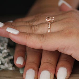 9x7mm Oval Morganite Engagment Ring, Rose Gold Ring, Rose Gold Morganite Ring, Diamond Milgrain Band, Love Ring, Handmade Ring, Wedding Ring