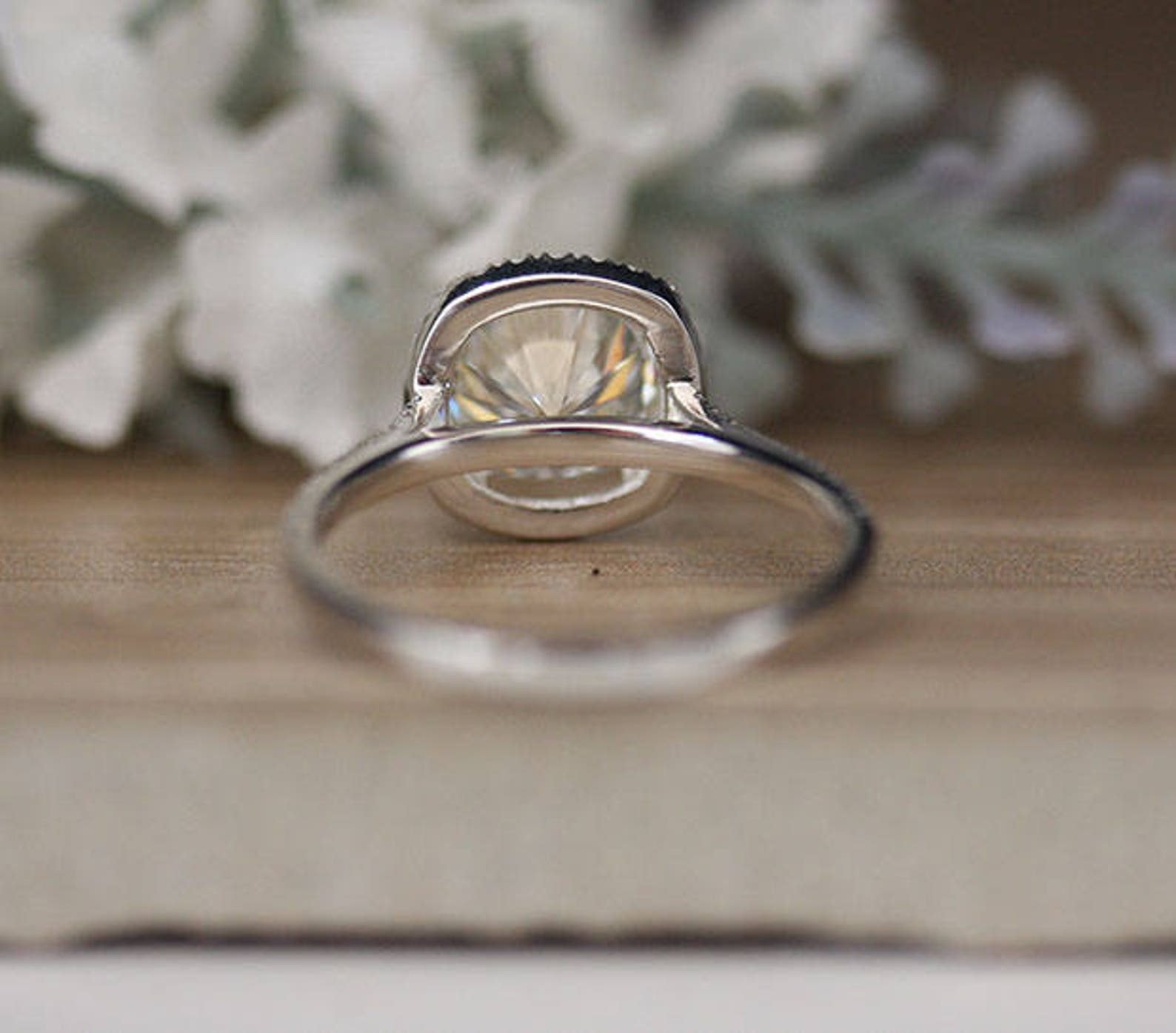 8mm Cushion Moissanite Wedding Ring Set White Gold Ring Half | Etsy