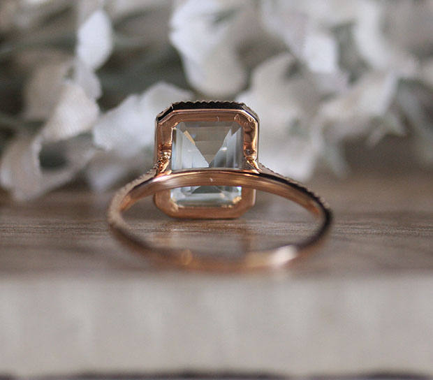 Rose Gold Natural Aquamarine Emerald Cut Engagement Ring 14k - Etsy