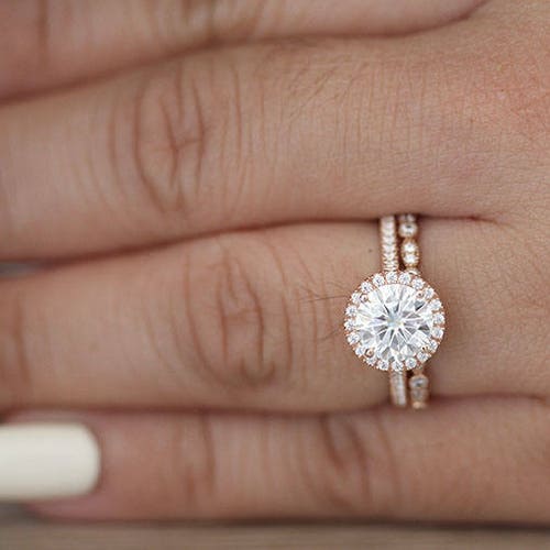 White Gold Wedding Ring Set Round 7mm Moissanite Engagement - Etsy