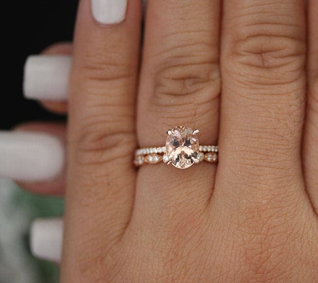 Affordable Wedding Ring Set With 9x7mm Oval Morganite and | Etsy