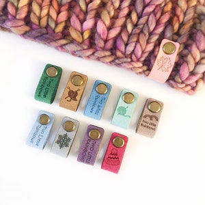 Custom Ultrasuede Labels and Tags for Knitting and Crochet Projects / Regular Size 14mm x 70mm / No Sew / Personalised / Beanie and Hat Tags