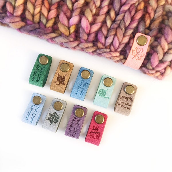 Custom Ultrasuede Labels and Tags for Knitting and Crochet Projects / Regular Size 14mm x 70mm / No Sew / Personalised / Beanie and Hat Tags