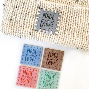 5 Made with Love Ultrasuede Patches // Hat Patches for Knitting and Crochet Projects // Tags Beanies and Hats
