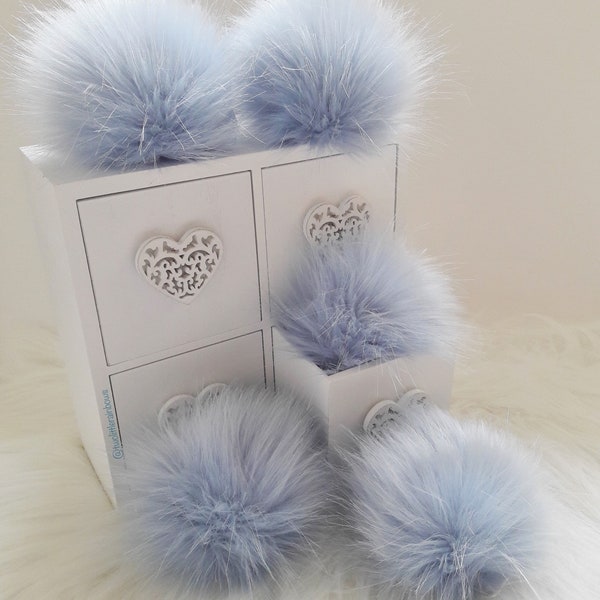 Sky - Handmade Blue Faux Fur Pom Pom / Made in the UK / Pom Pom for Hat