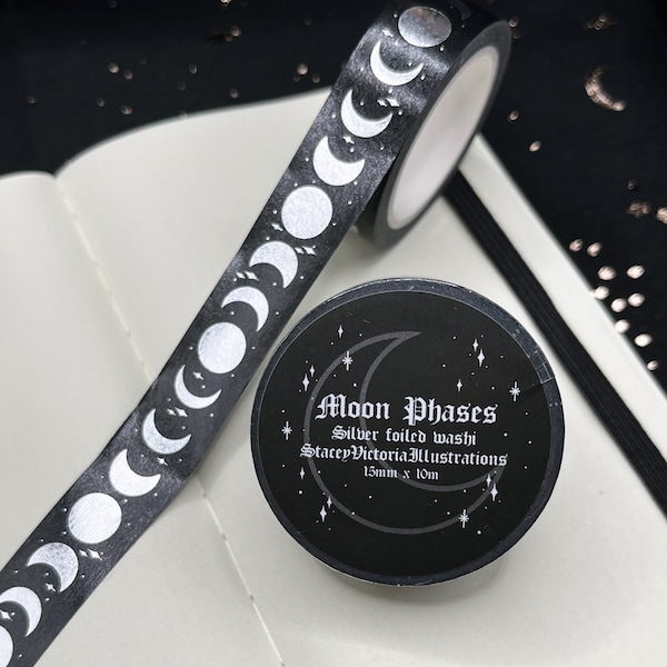 Moon Phases Washi Tape | B grade | Stars | Gothic | Stationary | Silver | Magic | Celestial |