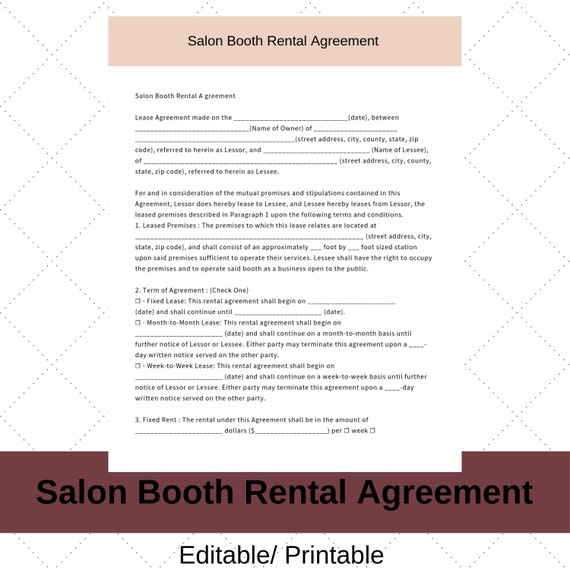 Hair Salon Booth Rental Agreement Template Free