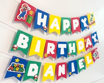 Super Mario Birthday banner, mario bros, kids party decorations, video game party banner, customized