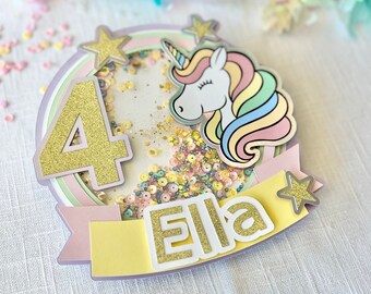 Unicorn birthday cake topper, shaker cake topper, birthday decorations, unicorn birthday theme, girl birthday party