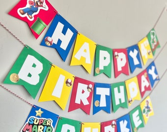 Super Mario happy birthday banner birthday decorations party banners