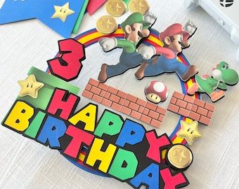 Super Mario age cake topper, kids custom age birthday party decorations, video games decor