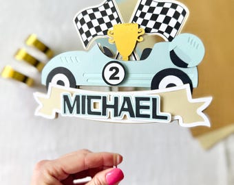 Race car cake topper, two fast, fast one first birthday, boy party decor