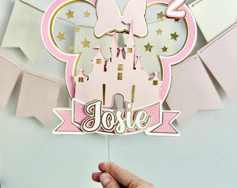 Minnie Mouse cake topper, pink castle, kids birthday party, minnie mouse theme, personalized cake topper, 1st birthday