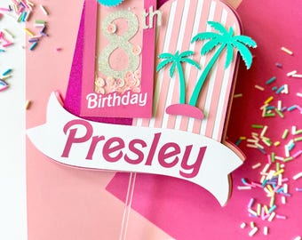 Barbie Cake Topper, pink doll birthday theme, personalized cake decoration, girl birthday