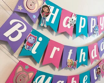 Gabbys Dollhouse Birthday Banner, Cat party, personalized kids party decor