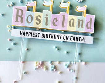 Disneyland cake topper, vintage style, happiest place on earth, kids party decor