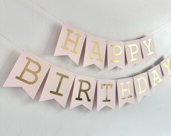 Girly happy birthday banner, pink and gold, girl custom birthday banners, sweet sixteen