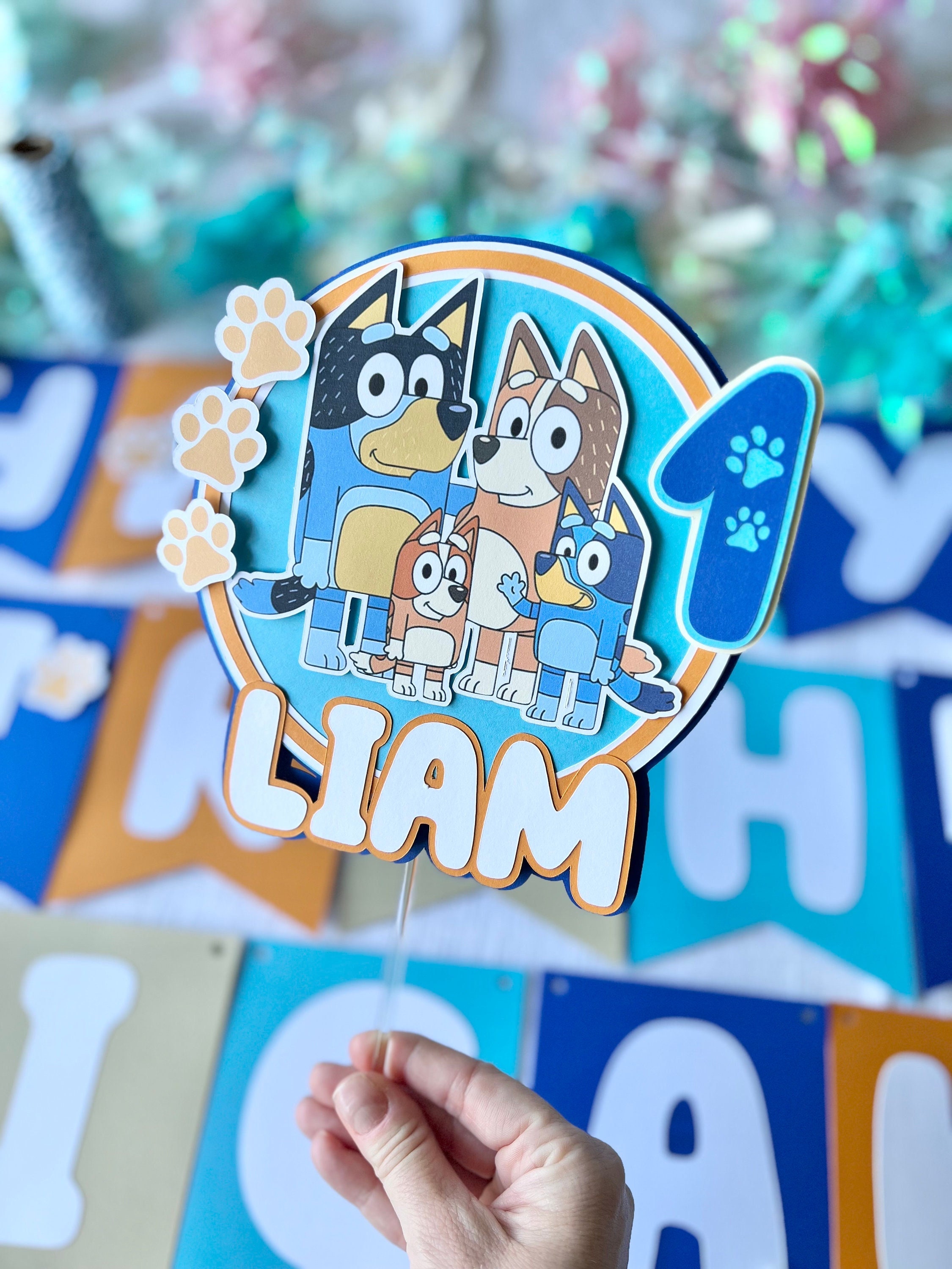 Blue dog birthday cake topper