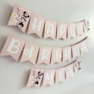 Retro Minnie Mouse birthday banner, oh twodles, kids 2nd birthday for girls, retro minnie with daisies, party decorations, rm25