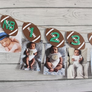 Football monthly photo banner, first year birthday, milestone banner, sports theme banner