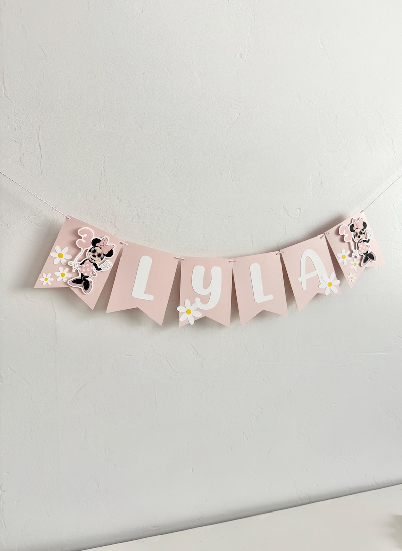 Banner de cumpleaños retro de Minnie Mouse, segundo cumpleaños de Oh Twodles, decoraciones para fiesta de Daisy, decoración para fiesta de niñas, RM25 imagen 4