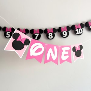 Minnie mouse birthday banner, highchair banner for first birthday, Minnie theme party for girls
