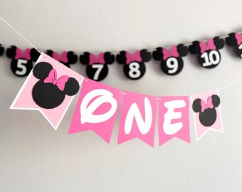 Minnie mouse birthday banner, highchair banner for first birthday, Minnie theme party for girls, rm25